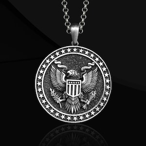 Sterling Silver American Eagle Silver Necklace Gift for Him, Handmade Silver Chain Eagle Pendant, Christmas Day Necklace Gift for Husband