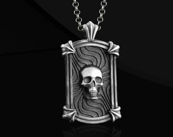 Men's SKULL DOG TAG Necklace | Men's Silver Black Stainless Steel