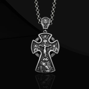 Russian Orthodox Church Crucifix Cross Necklace for Men, Religious Cross in 925 Sterling Silver, Jesus Accessory, Orthodox Cross jewelry