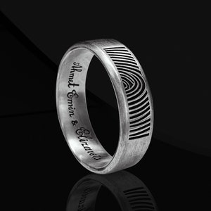 Personalized Fingerprint Wedding Band: Sterling Silver Ring