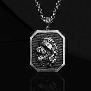Silver Virgin Mary and Child Pendant Necklace, Our Lady of Perpetual Help Pendant, Religious Jewelry, Catholic Gift for Her, Mother Day Gift