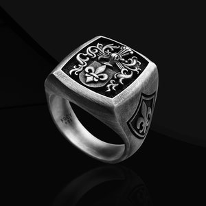 Coat Of Arms Signet Ring for Men, Personalized Coat Of Arms Signet Ring, Customizable Silver Family Crest Custom Ring Gift for Him