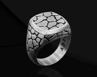 Handmade Sterling Silver Snake Signet Ring - Gothic Mens Jewelry