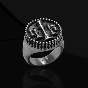 Oxidized Sterling Silver Chess Ring: Vintage Signet Style