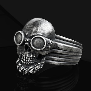 Silver Biker Skull with Cool Motorcycle Goth Ring For Men, Skull Biker Ring 925 Sterling Silver Gift for Men, Punk Skull Biker Gift for Men