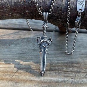 Viking Warrior Sword 925 Sterling Silver Necklace, Handmade Silver Chain Sword Pendant, Knight sword Necklace, Personalized gifts for him