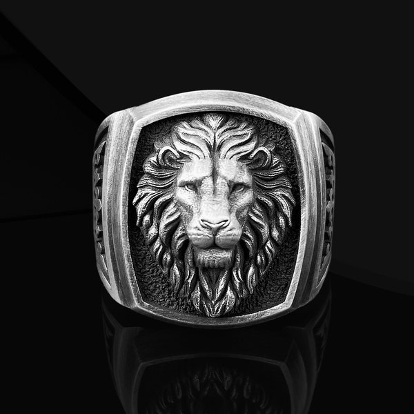 Bague faite main en argent sterling 925 avec lion, cadeau meilleur ami, bague lion en argent oxydé, bague en argent sterling Boho Lion d'Afrique, cadeau pour papa