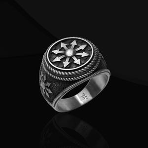 925 Sterling Silver Oxidized Chaos Star Ring: Symbol Arrows Biker Gothic Occult Magic Jewelry