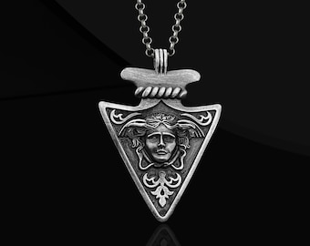 Sterling Silver Medusa Necklace: Greek Mythology Charm Jewelry Gift