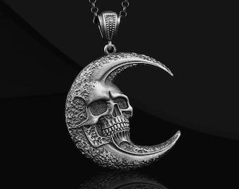 Handmade Sterling Silver Moon Skull Necklace: Memento Mori Jewelry