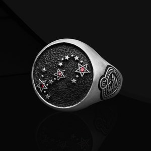 925 Sterling Silver Scorpio Constellation Ring, Astrological Zodiac Personalized Gift  for Her, Round Red Garnet Gemstone Silver Zodiac Ring