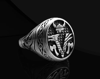 Oxiderad sterlingsilverring i vikingastil: Handgjorda herrsmycken