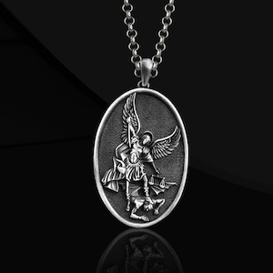 Archangel Saint Michael Necklace, Solid Silver Archangel Mens Pendant, Personalized St Micheal Necklace, St Michael Is Commander Of The Army
