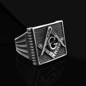 Freemason Ring: Oxidized 925 Sterling Silver Masonic Jewelry