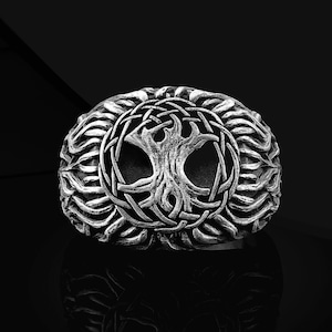 Handmade Yggdrasil Tree of Life Signet Ring, Sterling Silver Yggdrasil Pinky Men Ring, Silver Tree of Life Jewelry, Norse Mythology Men Gift