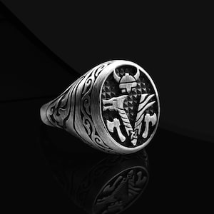 Oxidized Sterling Silver Viking Ring: Handmade Mens Jewelry