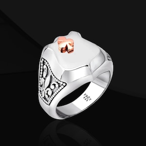 925 Sterling Silber poliert Spielkarten RingGift für ihn, Herrenclub von Clubs und Pik-Ring, Silber Diamant und Herz Ring Schmuck