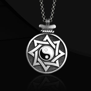 Oxidized Sterling Silver Ying Yang Medallion Necklace - Chinese Mythology
