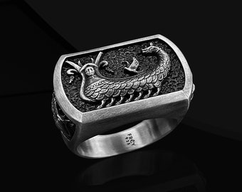 Handgemachte Basilisk Sterling Silber Ring: Shahmeran Tier Schmuck