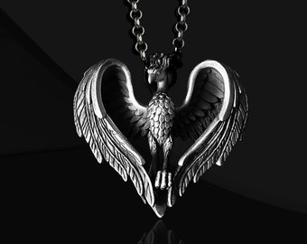 Collana fatta a mano in argento sterling con fenice alata: ciondolo della mitologia greca antica