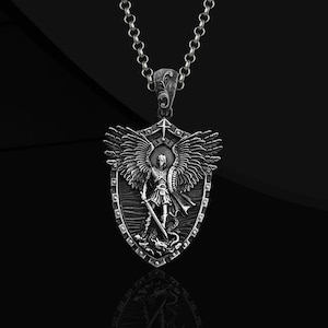 Saint Michael The Archangel Necklace for Men in Silver, St Michael Cristian Silver Pendant, Archangel Silver Christian Necklace For Men