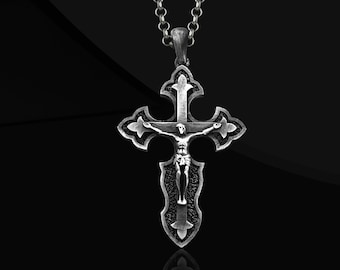 925 Sterling Silver crucifix necklace for men, Christian necklace for boyfriend, Crucifix Jesus Christian Jewelry, Religious Gifts for dad