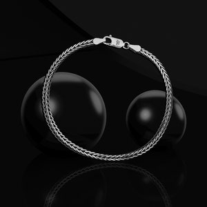 Foxtail Chain Bracelet Gift for Men, Oxidized Silver Foxtail Bracelet, Square Foxtail Bracelet in 925 Sterling Silver Birthday Gif for Him