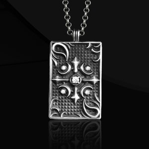 925 Sterling Silver Dog Tag Necklace for Men, Cz Diamond Tag Necklace For Men, Handmade Gemstone Mens Black Pendant Birthday Gift Boyfriend