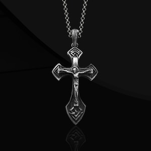 Crucifixion of Jesus Necklace: Oxidized Sterling Silver Cross, Christian Faith