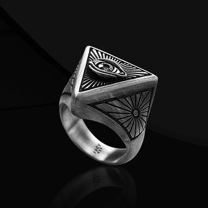 Handmade Sterling Silver Eye of Providence Ring: Masonic Illuminati Symbol