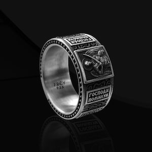 Handmade Oxidized Sterling Silver Archangel Saint Michael Ring