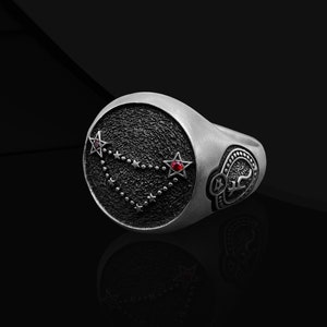 Capricorn Zodiac Constellation Handmade Silver Rings, Personalized Rings, Garnet Gift Gemstone, Astrological of Birthday Zodiac Gift silver