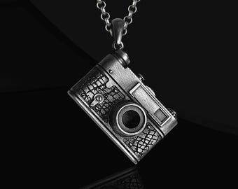 Oxidized Sterling Silver Camera Necklace: Vintage Photographer Pendant