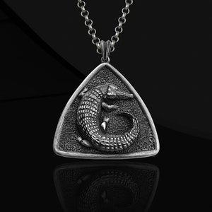 Oxidized Sterling Silver Crocodile Pendant: Reptile Animal Lover Gift