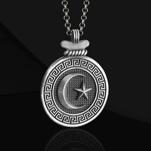 Sterling Silber Crescent Moon Star Medaillon Halskette