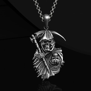 Grim Reaper Skull Necklace: Gothic Oxidized 925 Sterling Silver Pendant