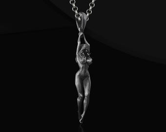 Sterling Silver Woman Figure Pendant: Artistic Female Body Necklace