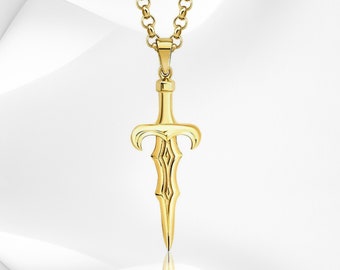 Handmade Sterling Silber Schwert Anhänger: Gold Akzent Halskette