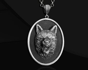 Collana Uomo E Donna Con Testa Di Lupo - Argento Sterling 925, Ciondolo Cristallo, Stile Vichingo