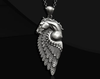 Oxidized Sterling Silver Pegasus Necklace | Greek Mythology Horse Pendant for Unisex Gift