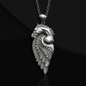 925 sterling silver Pegasus Charm Necklace, Sterling Silver Greek Mythology Pegasus Horse 3D Pendant, Sterling Silver Horse Memorial Gift