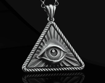 Sterling Silver Eye of Providence Necklace: Masonic Illuminati Pendant