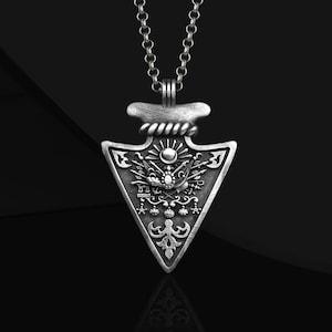 Ottoman Coat of Arms 925 Sterling Silver Necklace: Historical Oxidized Chained Pendant