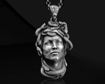 Handmade Sterling Silver Medusa Necklace: Greek Mythology Pendant