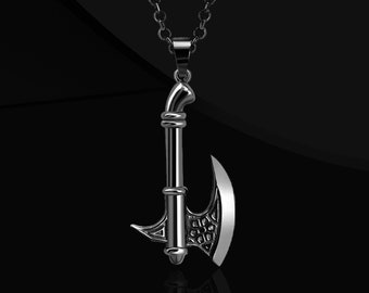 Handmade Viking Battle Axe Necklace: Oxidized Sterling Silver Men's Jewelry