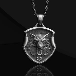 Personalized Wild Wolf Sterling Silver Handmade Necklace, Silver Wolf Necklace Christmas Gifts, Personalized Silver Unique gifts for men