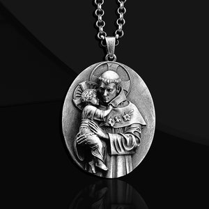 Saint Anthony 925 Sterling Silver Pendant Gifts for Dad, Silver Saint Anthony Necklace, St Anthony Medallion, Christian Jewelry