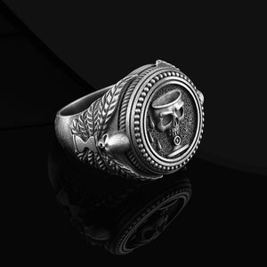 Memento Mori Aquarius Ring For Men, Skull Mens Signet Ring in Sterling Silver, Gothic Ring For Best Friend, Unusual Zodiac Ring For Husband