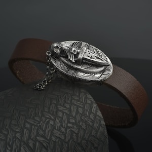 Sterling Silver Skull Leather Bracelet: Boho Biker Wristband
