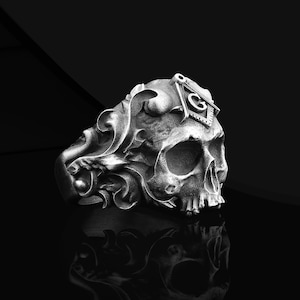 925 Sterling Silver Silver Masonic Skull Ring, Master Mason Ring, Masonic Jewelry, Freemason Jewelry, Masonic Signet Ring, Masonic Rings